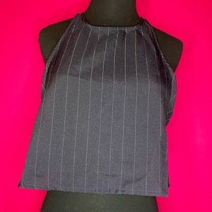 American Apparel Dark Navy Blue Pin Stripped Halter Crop Top